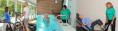 TBC Collage ollage of 3 images: 1st image - therapist helping patient with form; 2nd image - therapist working with patient on table; 3rd image - older patient riding an exericse bike